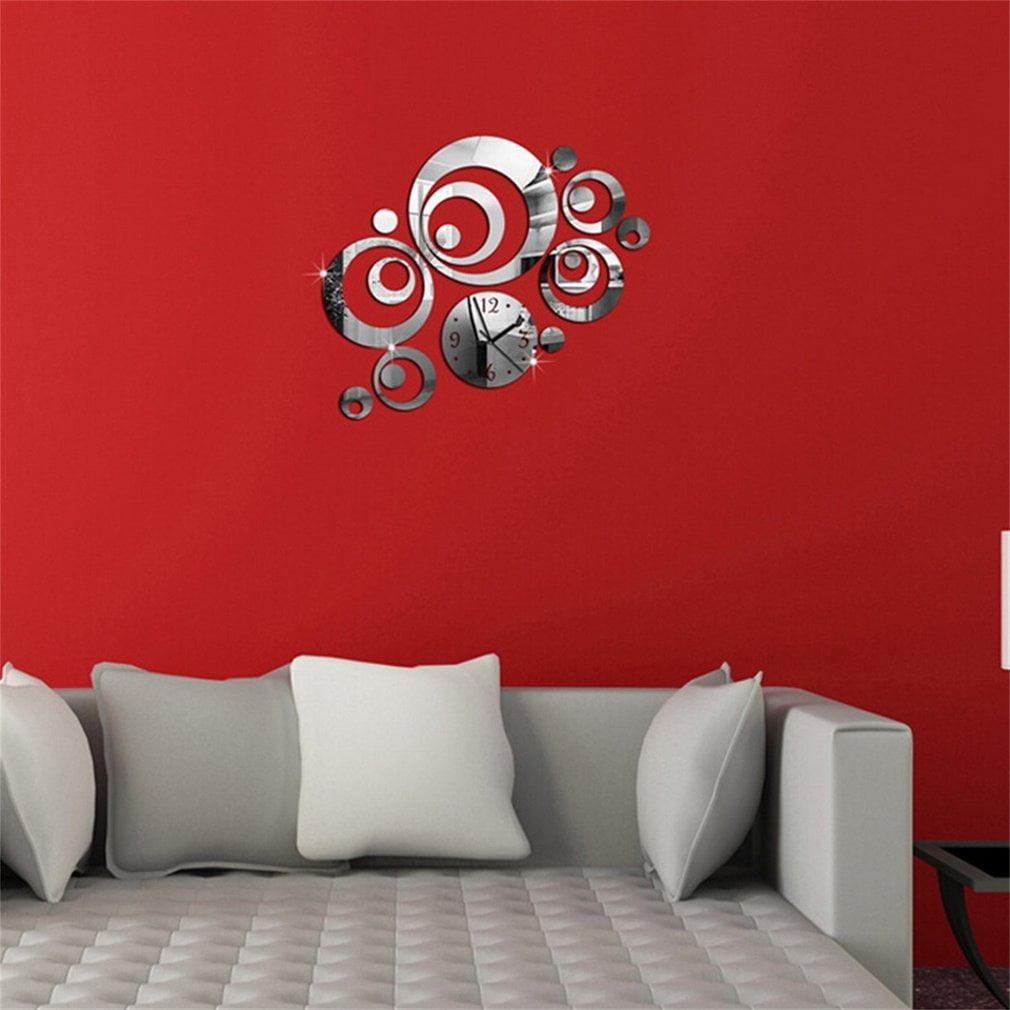Silver Dty Home Decoration Mirror Reflection Wall Stickers Clock Silver Dty Home Decoration Mirror Reflection Wall Stickers Clock Living Room With 23 Pcs Set Acrylic
