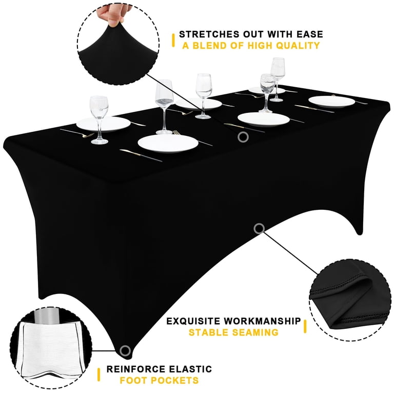 Smiry Stretch Spandex Tablecloth, 6FT, Black, 2-Pack photo 2