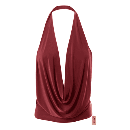 - Womens Lightweight Sexy Drape Backless Cowlneck Low Cut Halter Top with Stretch