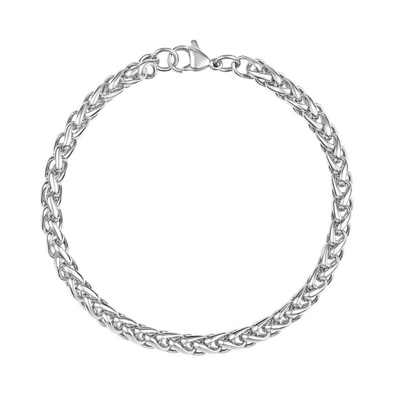 Silver Braided Wheat Bracelet & Anklet (5mm) Stainless Steel, Waterproof