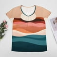 thumbnail image 4 of Ocean Sunset Layers Women's Blouse Short Sleeve Women's Top T-Shirt Spring Summer Clothes, 4 of 7