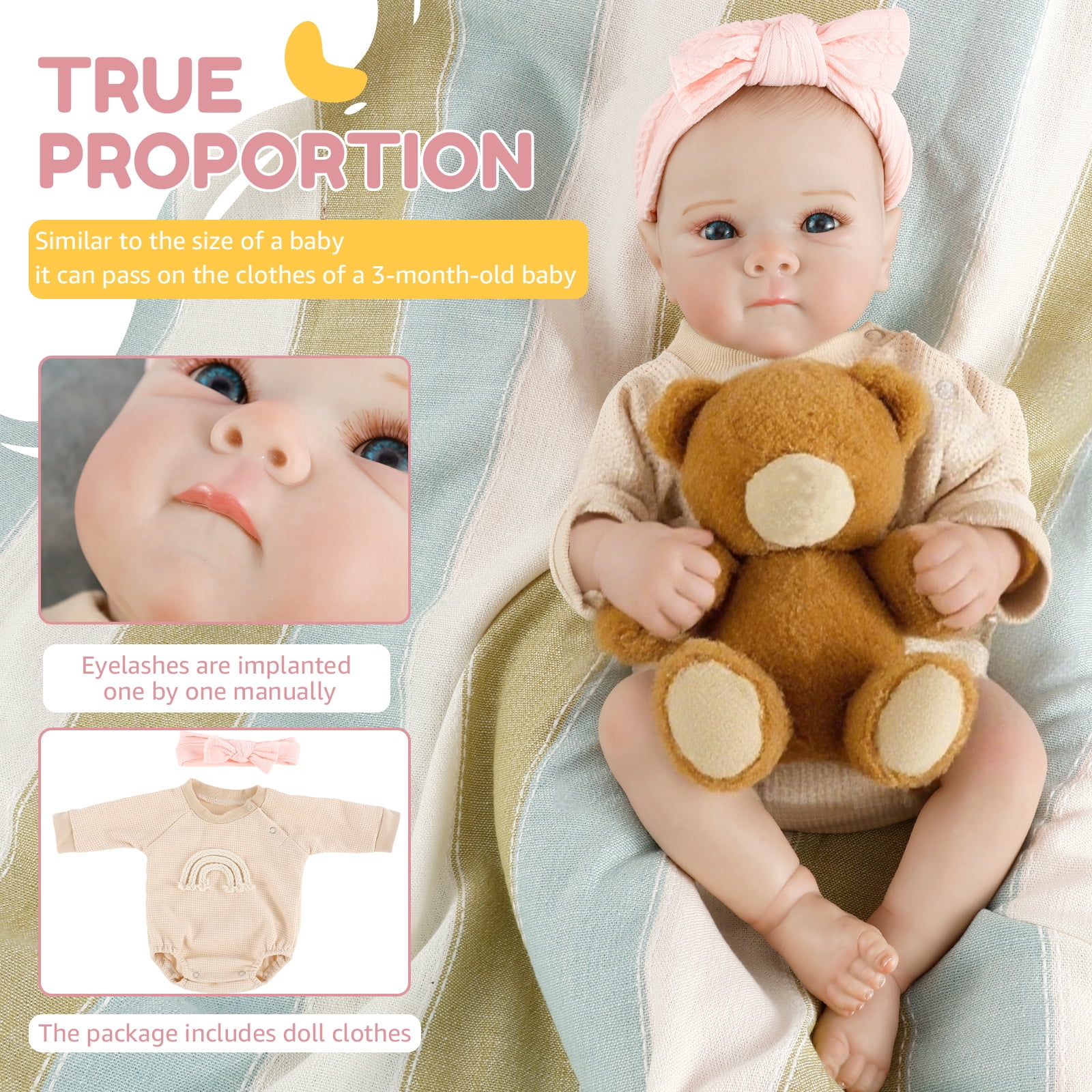 Keyohome Reborn Baby Dolls,18 inch Realistic Baby Doll, Lifelike Newborn Baby Dolls with Clothes and Toy Accessories Gift for Kids Age 3+