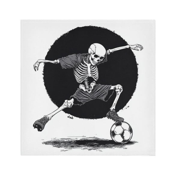 Satin Polyester Napkins - 20x20 InchSingle-Sided Printed Napkins, 1-Piece/4-Piece/6-Piece Set, DIY Personalized Table Setting,A Skeleton Playing Soccer