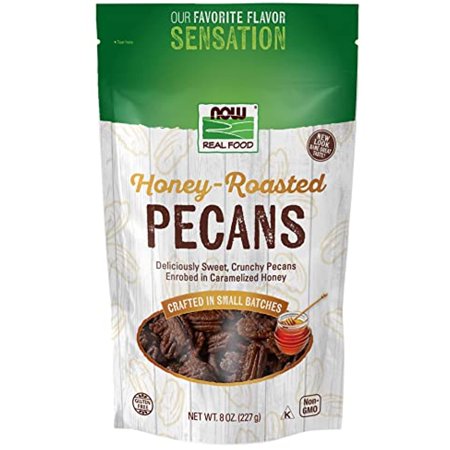 Now Natural Foods, Honey-Roasted Pecans, Flavor Sensations, Sweet And Crunchy Pecans Fused With Caramelized Honey, 8-Ounce (Packaging May Vary)