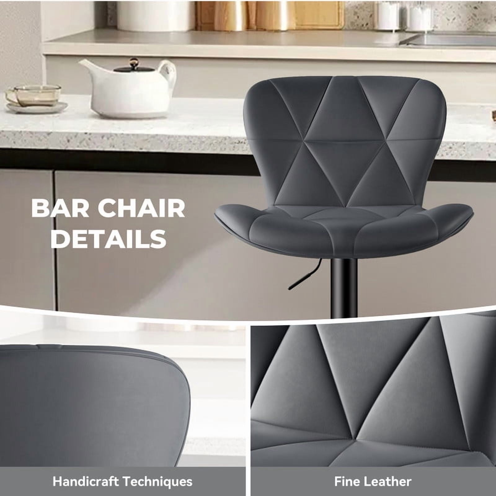 Daluvenix Modern Bar Stools Set of 1, Adjustable Swivel Counter Height Bar Chairs with Back, Faux Leather Upholstered for Kitchen Island, Dark Grey