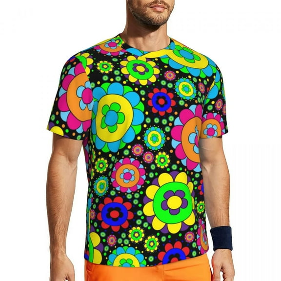 Vintage 60S 70S Hippie Gym T-Shirt Flower Power Print Harajuku T-Shirts Male Street Style