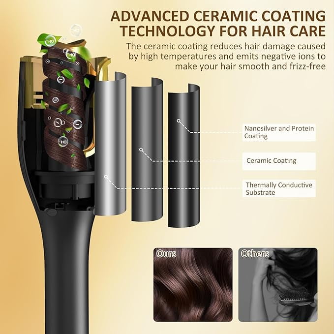 RKXQT Automatic Curling Iron, Hair Curler 1" Large Slot, 4 Temperature Settings, 12s-19s Timers, Dual Voltage, Anti-Scald, Anti-Tangle, Auto Shut-Off, LCD Display, Fast Heating Easy for Use, Black