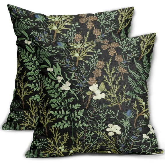 Botanical Print Floral Pillow Covers 20x20 Set of 2 Black Sage Green Spring Vintage Flower Plant Decorative Throw Pillow Cases Outdoor Farmhouse Decor for Sofa Couch Bed