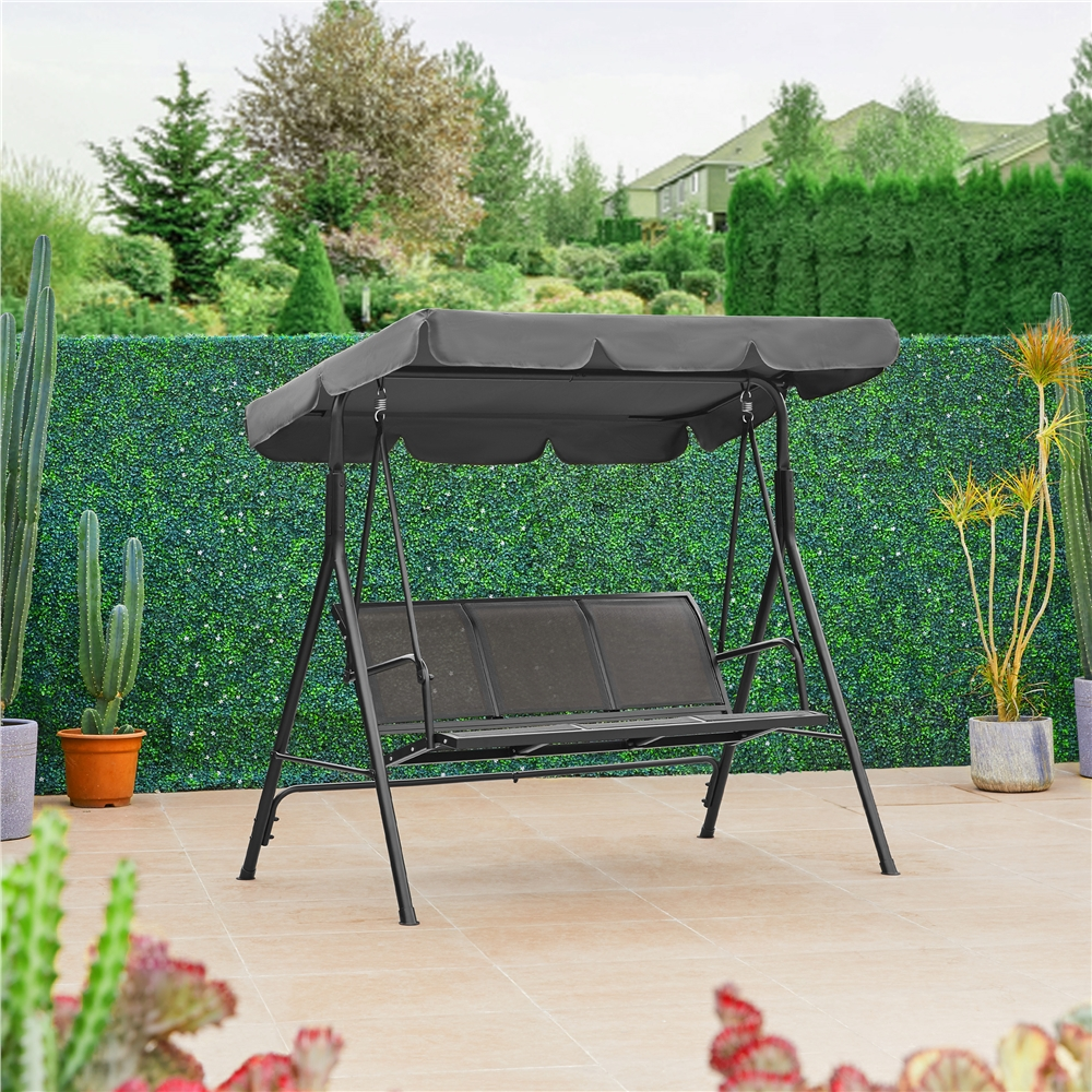 Renwick 3-Seat Outdoor Patio Swing Chair with Adjustable Canopy, Gray