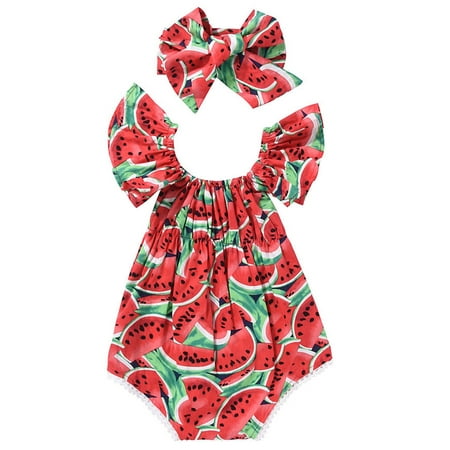 

LisenraIn Summer Newborn Baby Girl Watermelon Romper Jumpsuit Outfits Set