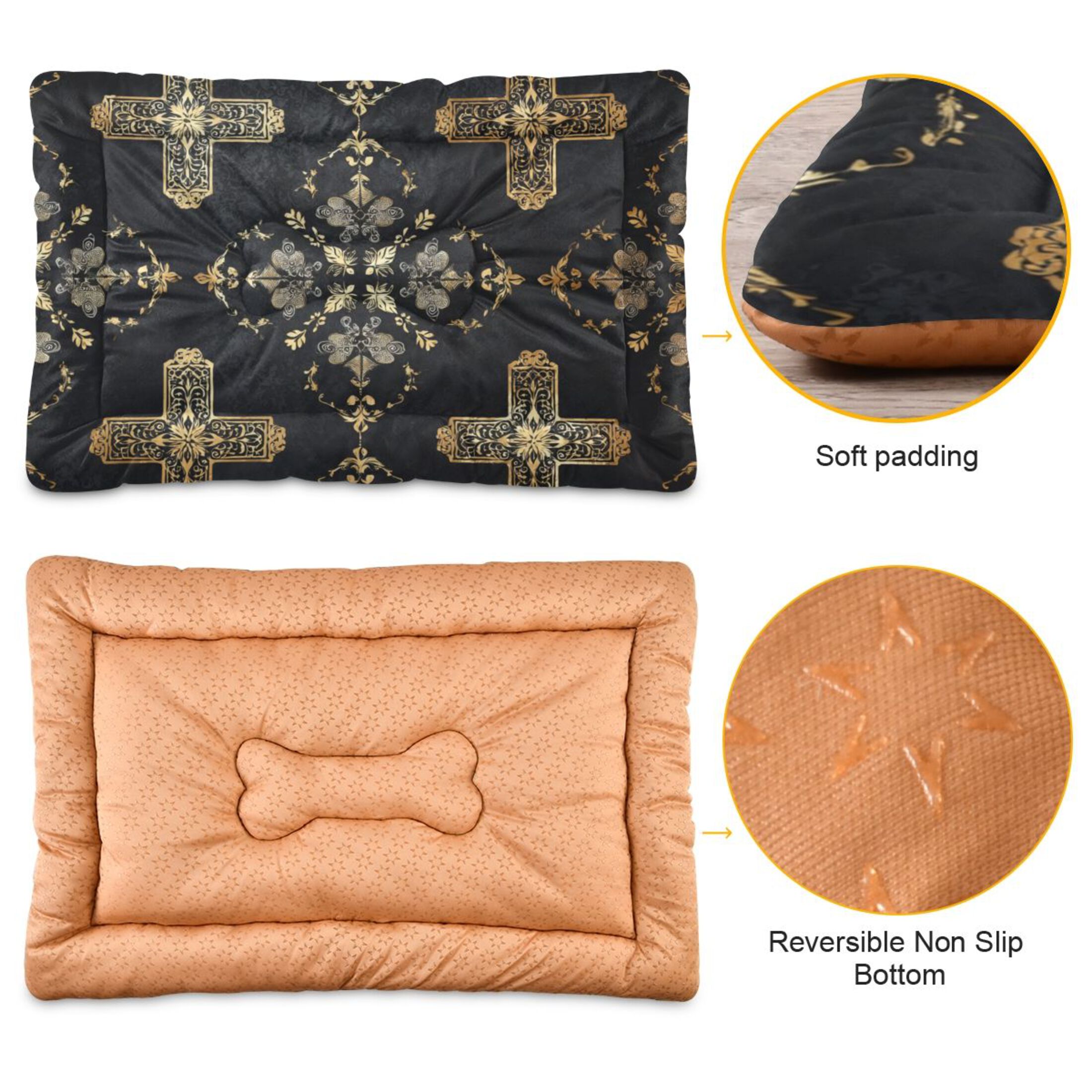 Cozy Mat Pet Bed Indoor Outdoor Warm Soft For Cat Dog Puppy(S/M) Decorative Crosses in Black Gold