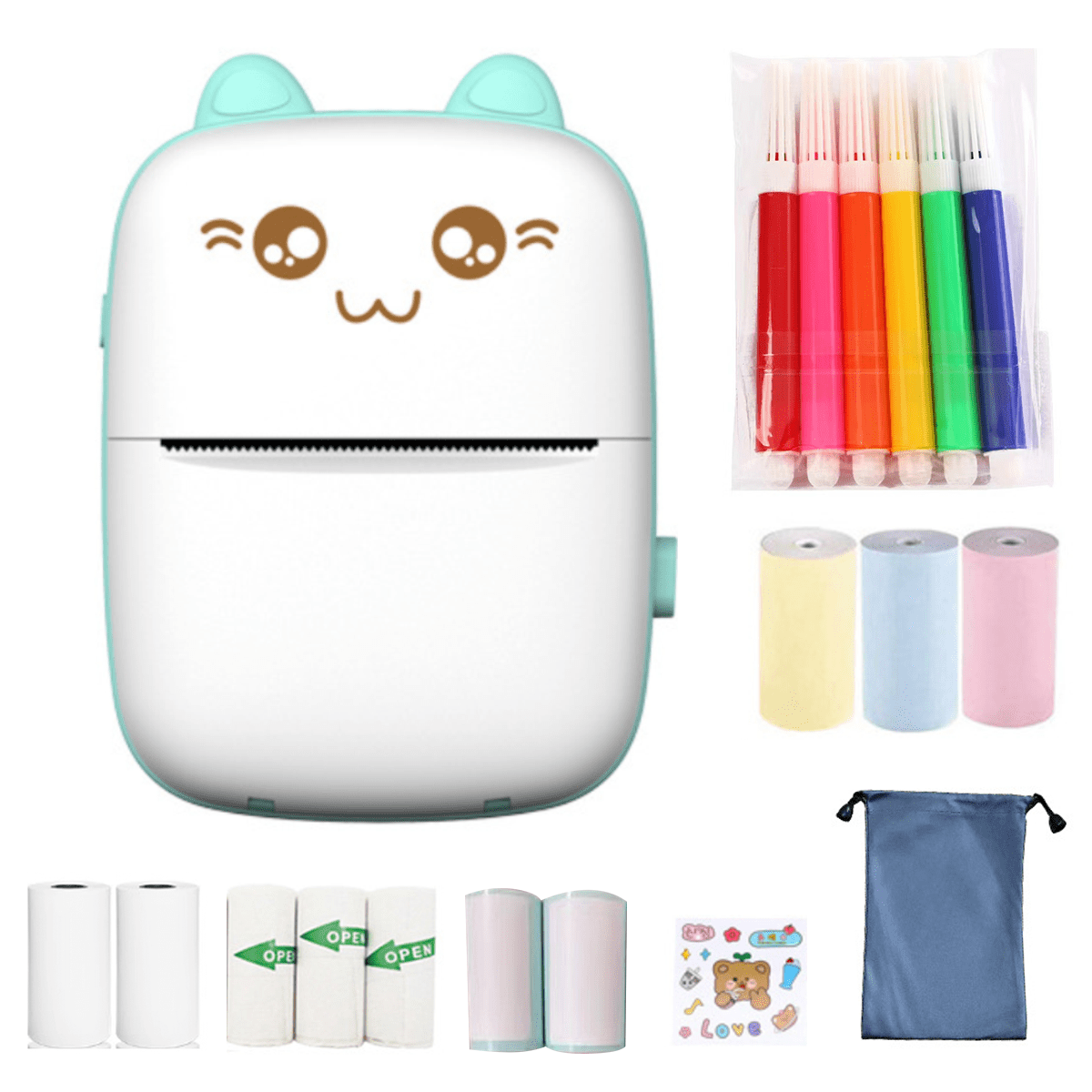 Mini Imprimante De Poche Avec 11 Rouleaux De Papier - Imprimante Thermique Portable Bluetooth - Imprimante Portable Pour Apprendre Des Notes, Des Photos, Des Voyages, IOS, IPhone, Android - Cadeaux