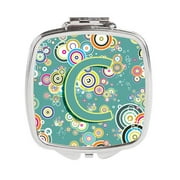 Carolines Treasures CJ2015-CSCM Letter C Circle Circle Teal Initial Alphabet Compact Mirror