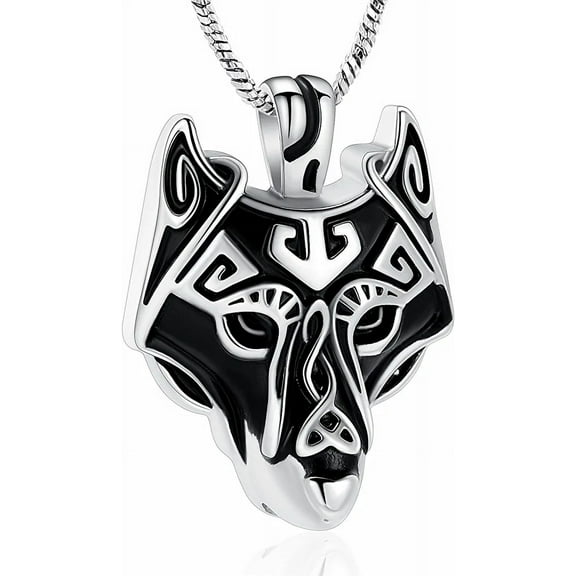 Wolf Pendant Necklace for Men 316 Stainless Steel Cremation Jewelry Viking Wolf Head Urn Necklace Ashes Keepsake Wolf Jewelry Gift