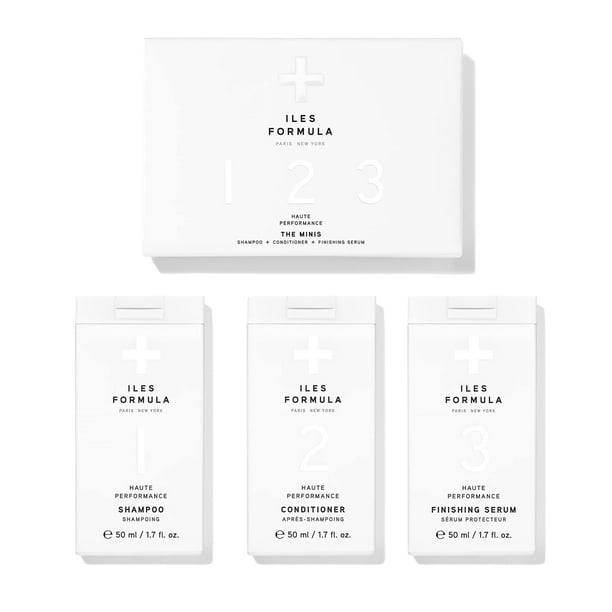 Iles Formula The Minis: Tamaños de viaje exclusivos para todo tipo de cabello - Champú acondicionador y suero de acabado Haute Performance 50 ML