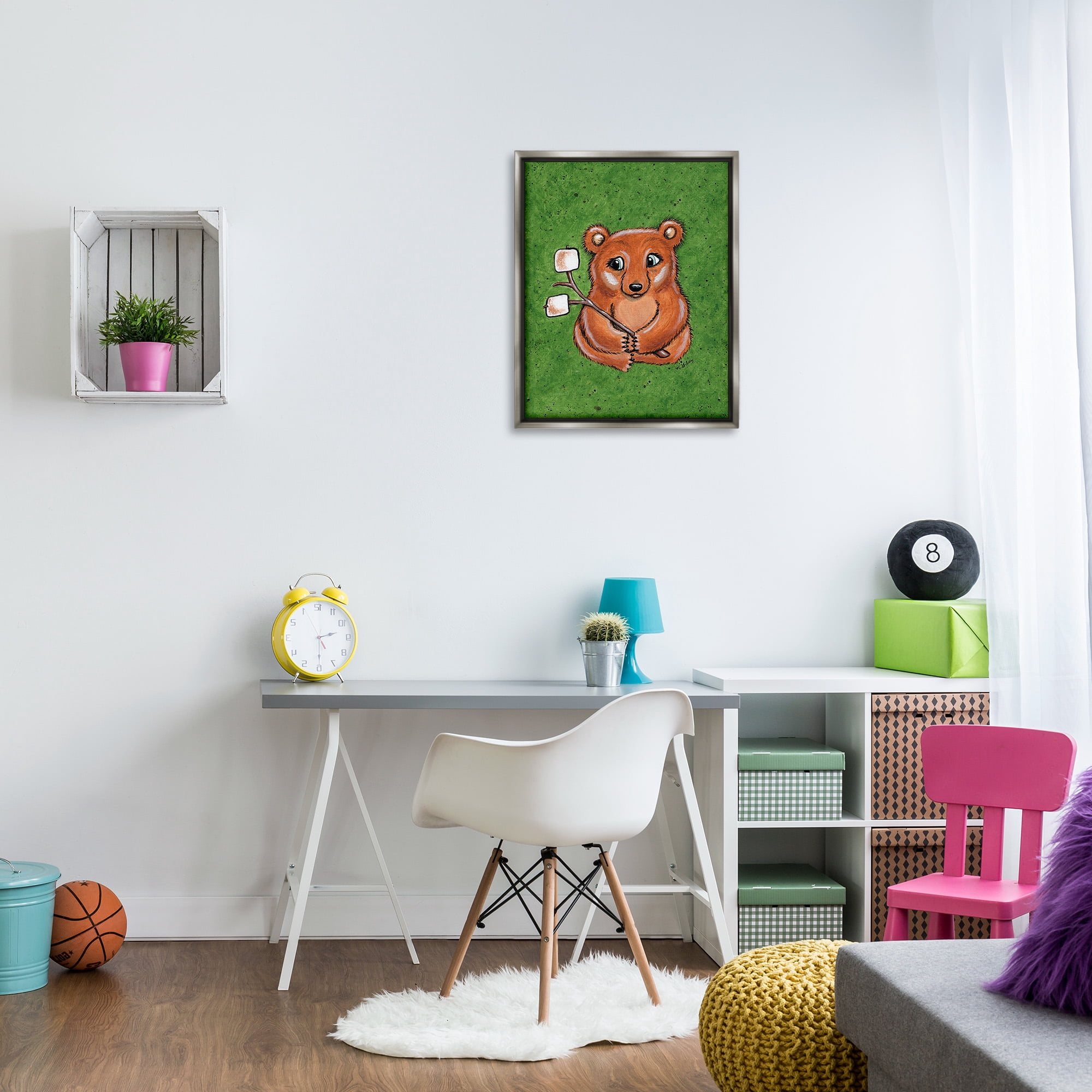 Stupell Industries Bear with S'mores Animals & Insects Painting Gray Floater Framed Canvas Art Print Wall Art, 25 x 31