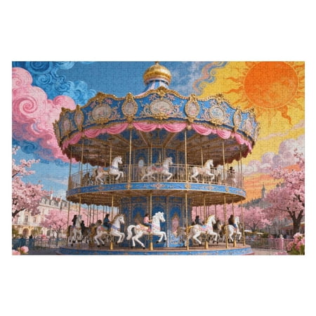 Puzzles for Adults 500 Pieces Carousel Jigsaw Puzzle Pink Park Puzzles 500 Pieces Creative Games and Gifts Difficult Flower Puzzle Home Decor Novelties for Adults Elders