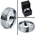 thumbnail image 4 of Tungsten Quarter Note Music Band Ring 8mm Men Women Comfort Fit Gray Step Bevel Edge Brushed Polished, 4 of 4