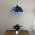 thumbnail image 4 of Tiffany Pendant Lights Fixture Blue Stained Glass Green Leaves LED Bulb Included 16"W*16"D*75"H, 4 of 6