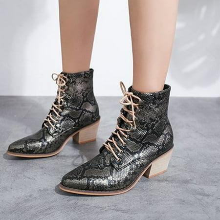

FITORON Ankle Boots for Women- Boots Retro Thick Heel Shoes Casual Boots Plus Lace Up Shoes Black 42