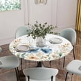 thumbnail image 5 of Blue Spring Floral Round Tablecloth for 36-44 Inch Tables,Fitted Table Cover with Elastic Edge,Watercolor Blooming Summer Botanical Waterproof Outdoor Table Cloth Protector for Patio Garden Dinner, 5 of 9