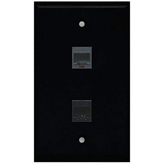 RiteAV - Black 1 Port Phone Black 1 Port Cat5e Ethernet Black Wall Plate