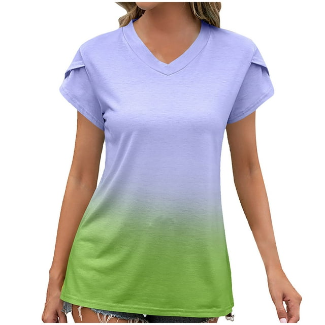 Kovlvoll Hauts pour Femmes Col Rond Manches Courtes Chemises Décontractées à Blocs de Couleur Été Tunique Ample Basique