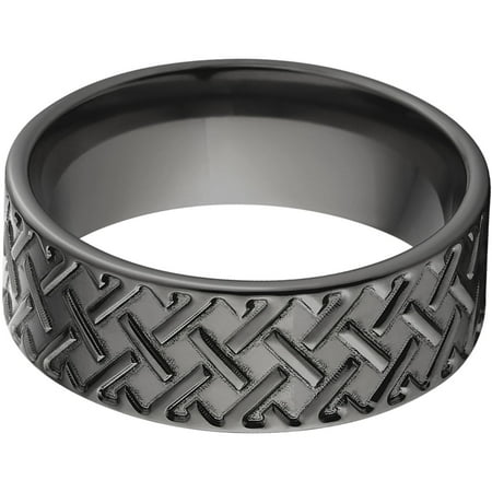 8mm Flat Black Zirconium Ring with a Milled Tread Design