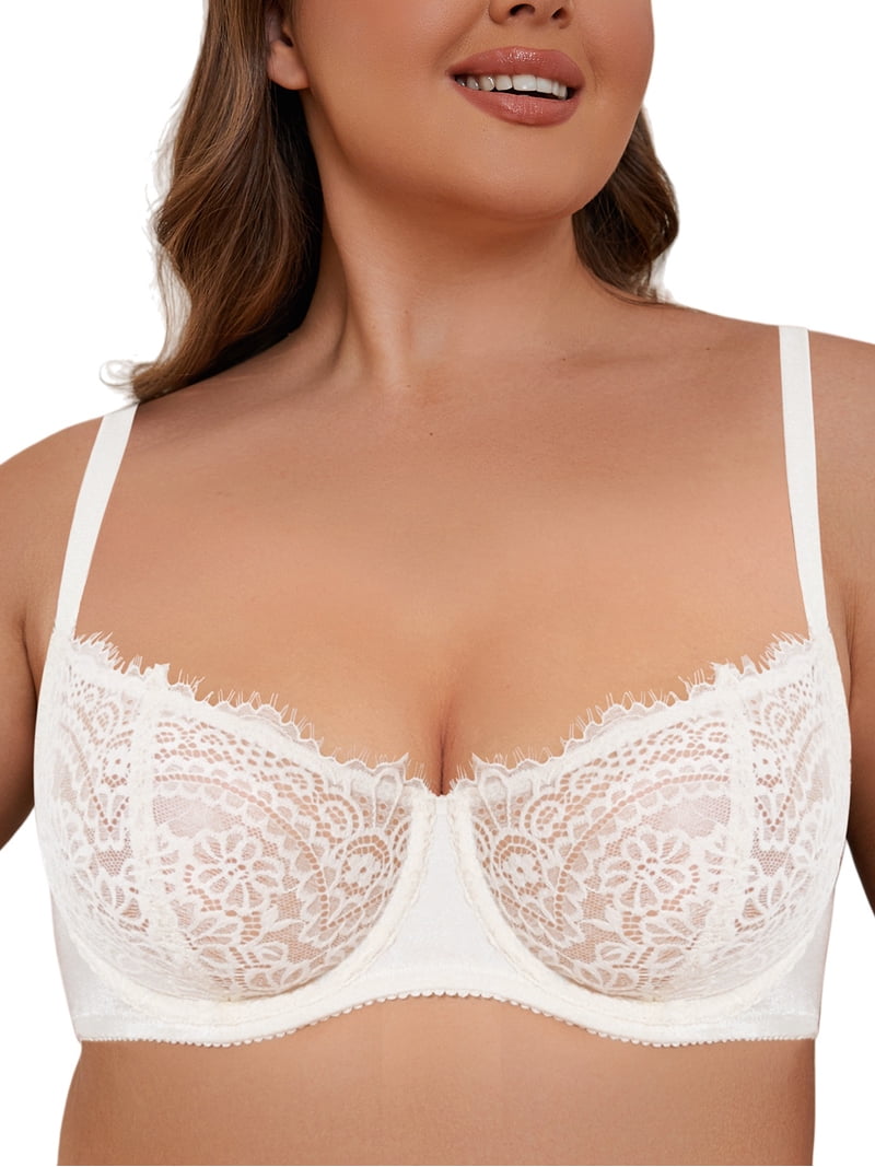 Deyllo Women's Push up Lace Sexy Bras Plus Size Unpadded Unlined 1