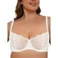 thumbnail image 3 of Deyllo Women's Push up Lace Sexy Bras Plus Size Unpadded Unlined 1/2 Half Cup Underwire Support Embroidery Balconette Bra,Ivory White 40C, 3 of 7