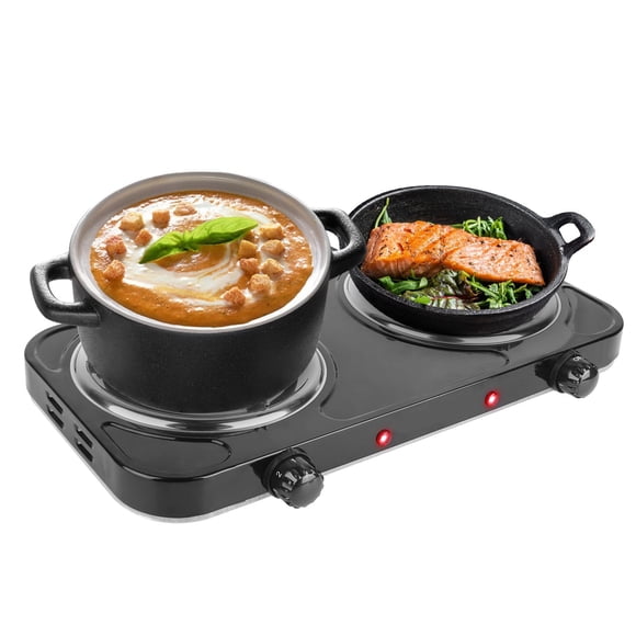iMounTEK Electric Stove for Cooking 2000W Electric Double Burner Coil Heating Hot Plate Stove Countertop RV with Non Slip Rubber Feet 5 Temperature A