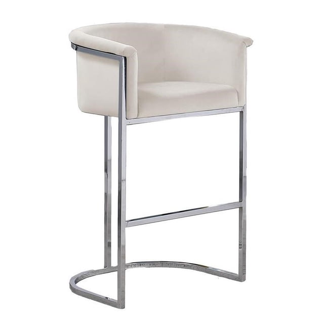 Cream Velvet Counterheight Chair (Single) with Silver Metal Chrome Base