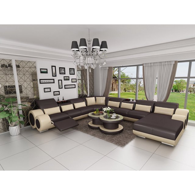 Sofá seccional de cuero moderno en forma de U, juego de 7 piezas, muebles para sala de estar, fabricantes de sofás de terciopelo para el hogar