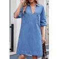 thumbnail image 4 of Women's Denim Dress Summer Casual Babydoll 2025 V Neck 3/4 Sleeve Jean Dresses, 4 of 6