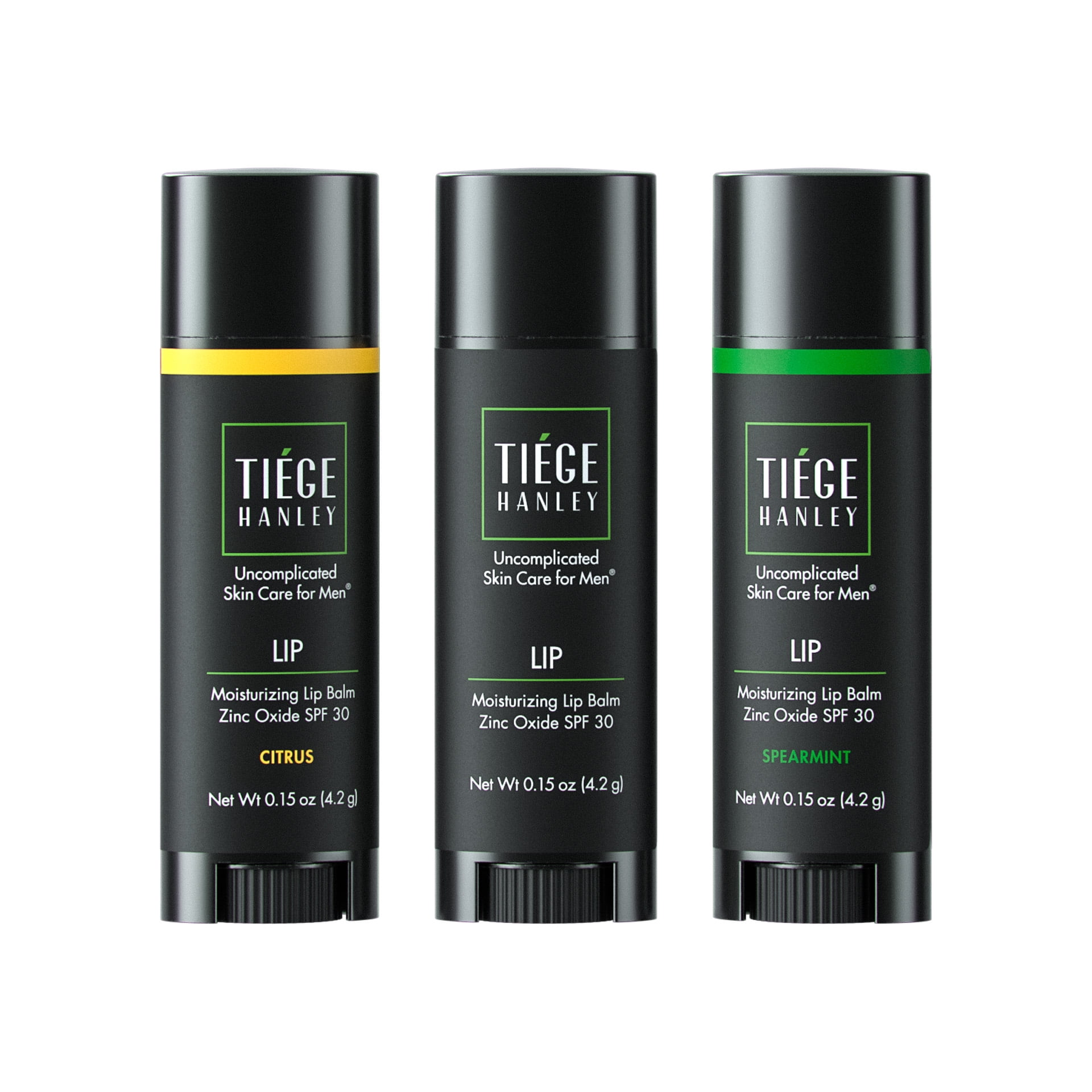 Tiege Hanley LIP Variety 3 Pack (Original/Spearmint/Citrus) | Lip Balm for Men