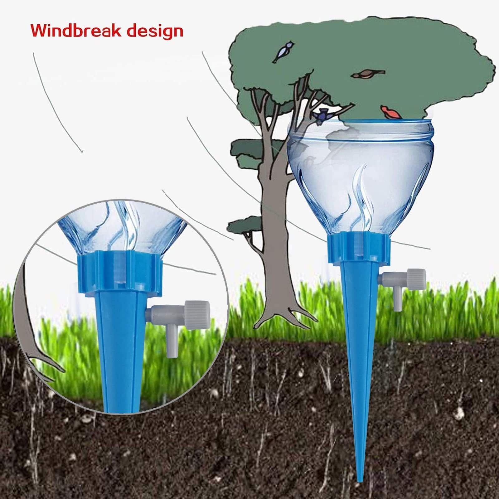 Gazdag-24 Packs Self Watering Spikes, Adjustable Plant Watering Spikes with Slow Release Control Valve Switch for Garden Plants Indoor & Outdoor