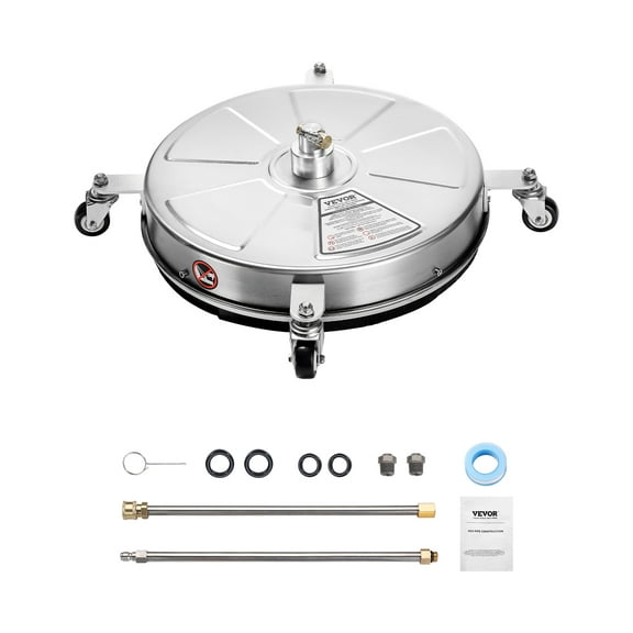 VEVOR 18" Pressure Washer Surface Cleaner, Stainless Steel Pressure Washer Attachments with 4 Wheels, 4000 Max PSI, 1/4 Quick Connector, 2 Spray Nozzles, 2 Extended Wands for Concrete, Patio, Deck