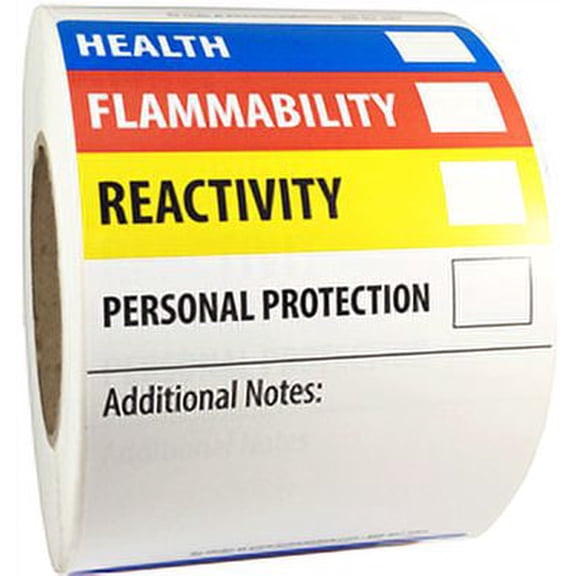 Hazardous Material Identification Warning Stickers, 4 x 6 Inches Wide, 500 Labels on a Roll