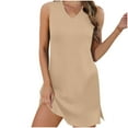 thumbnail image 2 of Women's Summer Sleeveless V-Neck Dress, Solid Color with Side Slit Design, Comfortable & Stylish for Casual or Beach Wear, 2 of 5