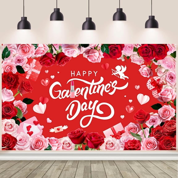 Happy Galentines Day Backdrop Red Pink Rose Valentine's Day Photography Background for Girl Lady Floral Galentine's Day Party Decorations Banner Photo Booth Props
