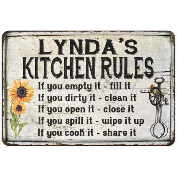 Lynda's Kitchen Rules Chic Sign Vintage Decor 8x12 Metal Sign 108120032332