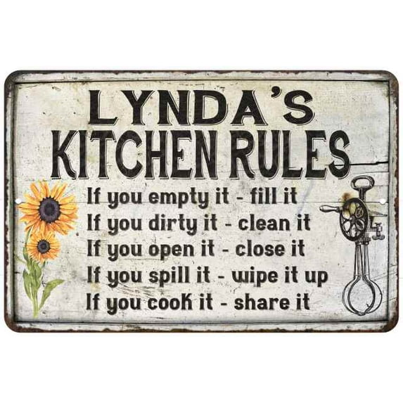 Lynda's Kitchen Rules Chic Sign Vintage Decor 8 x 12 High Gloss Metal 208120032332