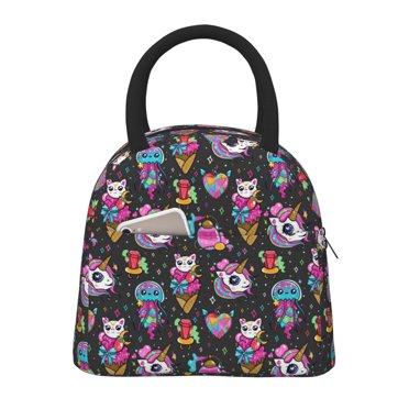 Fotbe Rainbow Unicorn And Cat Icecream Pattern Lunch Bag, Insulated Lunch Box, Small Leakproof Cooler Food Lunch Containers Reusable High Capacity Lunch Tote Bags for Work, Travel, Outdoor