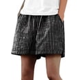 thumbnail image 2 of SOOMLON Linen Shorts Women Plus Size Elastic Waist Curvy Shorts Striped Shorts with Pockets Casual Weekend Clothes, 2 of 6