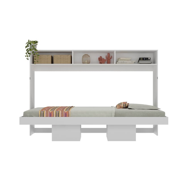 Cama Abatible Horizontal Individual con Repisas (Blanco)