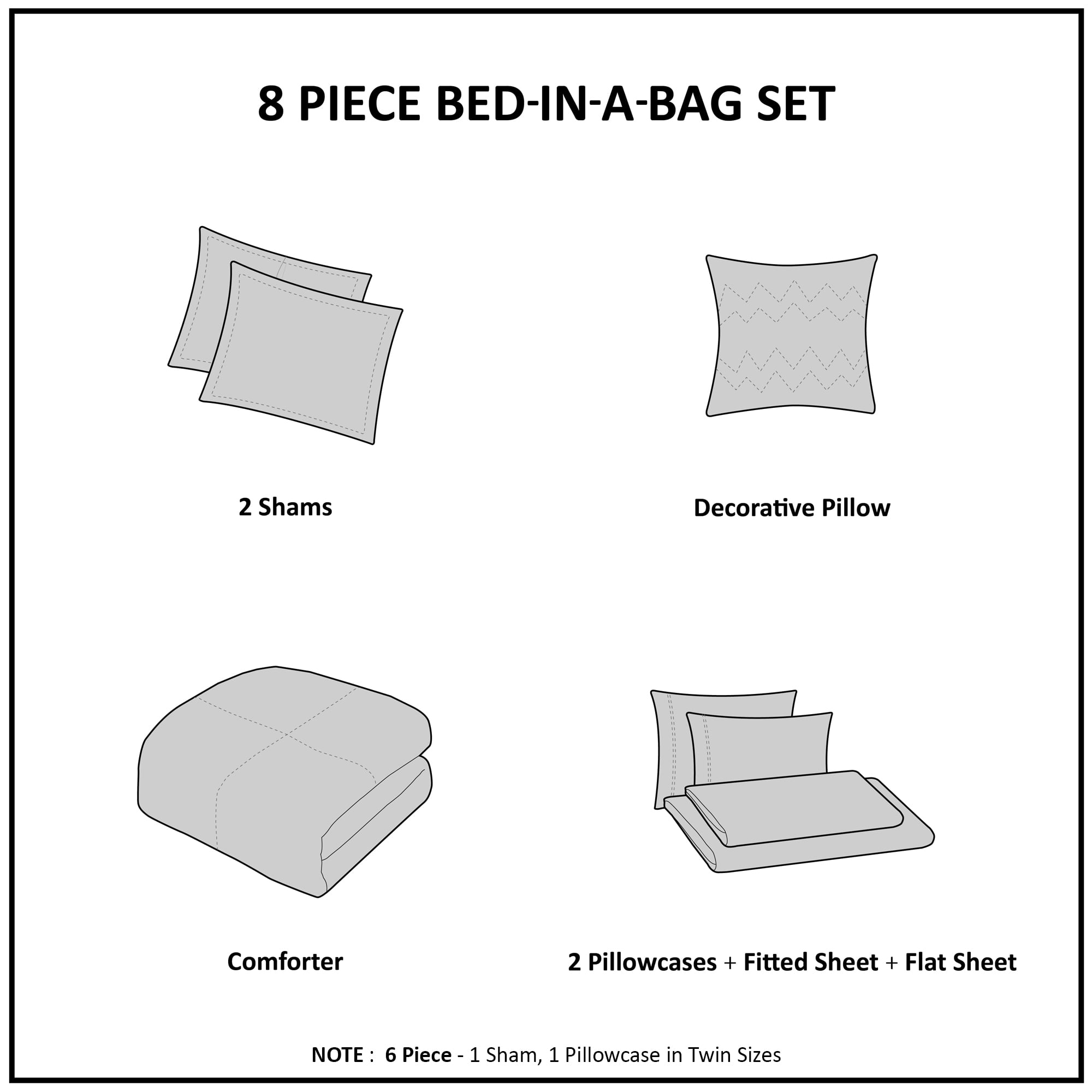 Mainstays Yellow Damask 8 Piece Bed in a Bag Comforter Set With Sheets, Queen