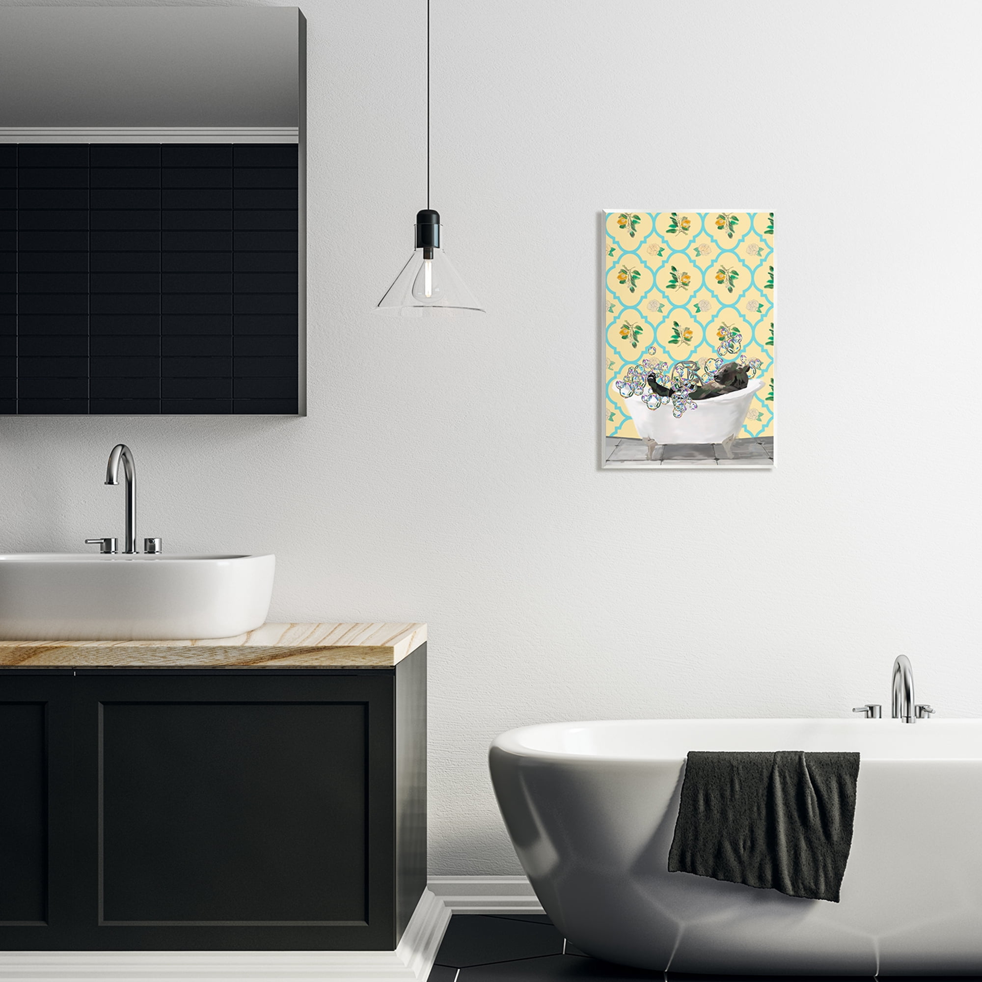 Stupell Industries Bear in Patterned Bathroom Animals & Insects Painting Unframed Art Print Wall Art, 13 x 19