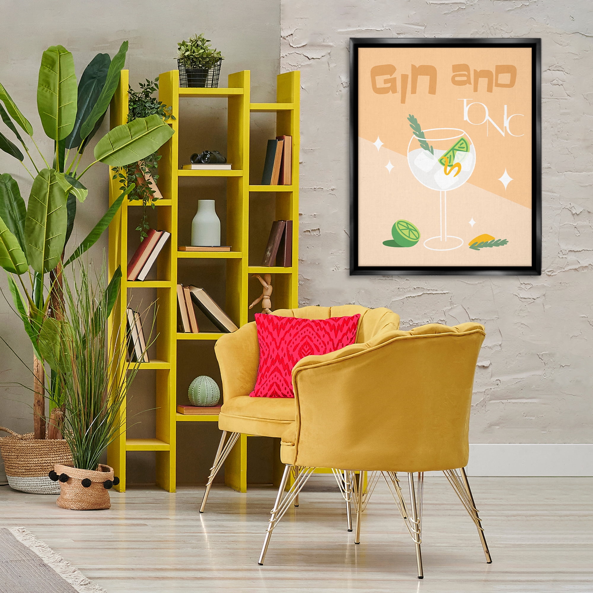 Stupell Industries Gin & Tonic Typography Food & Beverage Painting Black Floater Framed Canvas Art Print Wall Art, 25 x 31