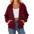 thumbnail image 3 of Fashion Zip Up Hoodie for Womens Pullover Plus Size Solid Color Pockets Zipper Long Sleeved Regular Top Hooded Sweatshirts Coat Outwear, 3 of 9