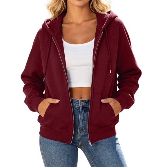 CHGBMOK Women's Fall Hoodies Raglan Sleeve Fleece Sweatshirt Long Sleeve Zip Front Casual Jacket with Pockets